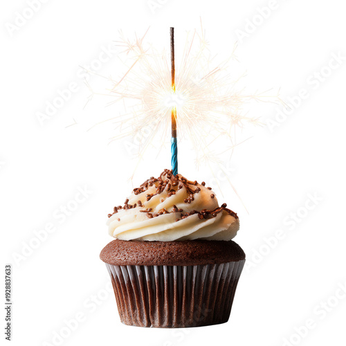 Birthday Cupcake with Sparkler on Transparent Background