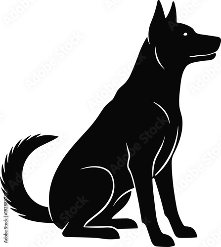 Vector illustration of stylized dog silhouette in sitting posture symbolizing wildlife, culture, tradition, loyalty, and education