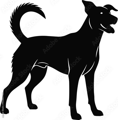 Vector illustration of stylized dog silhouette in standing posture symbolizing wildlife, culture, tradition, loyalty, and education