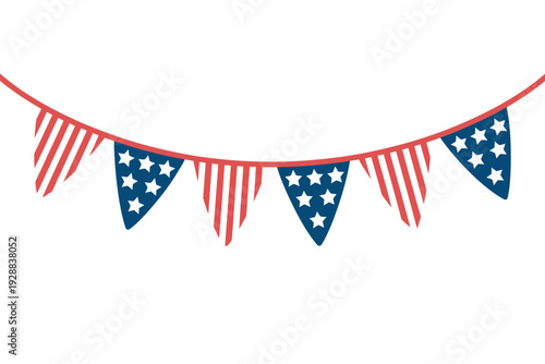 American flag bunting illustration with red, white, and blue colors