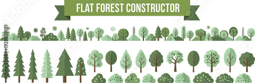 Vector illustration of stylized flat forest constructor with trees and bushes symbolizing nature, environment, culture, diversity, and education