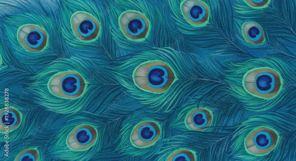Obraz premium Detailed Watercolor Peacock Feather Pattern in Teal and Green