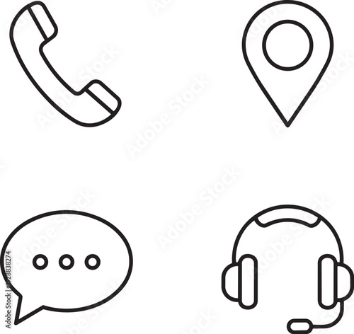 Contact Icons: Phone, Location, Chat, and Headset