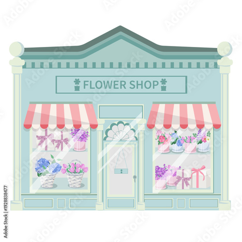 Flower and gift shop on isolated background. Vector illustration.
