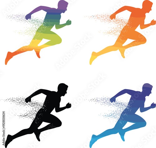 Running athlete silhouette vector, dynamic motion illustration template, flat vector design