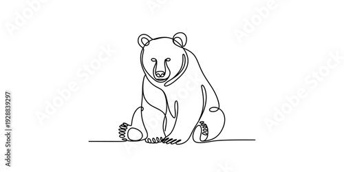Continuous line drawing of a sitting grizzly bear in a minimalist style on a white background Vector, illustration