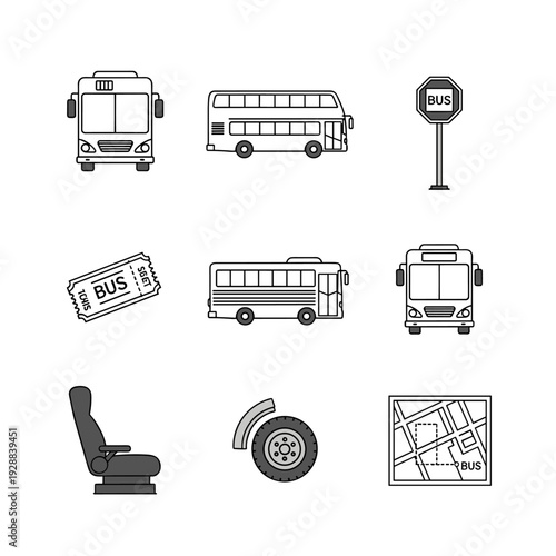 Transportation icons set with cars trucks buses trains and delivery vehicles vector illustration