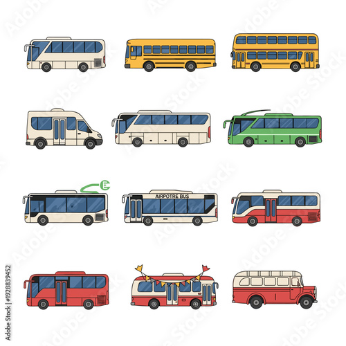 Transportation icons set of cars and vehicles cartoon illustration