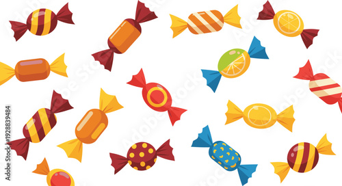 Colorful Candy Set Vector Illustration with Wrapped Sweets, Hard Candies, and Fruit Flavored Confectionery Collection Design