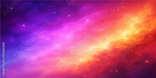 An abstract cosmic nebula glows with bright starlight and swirling blue clouds across a dark infinite universe