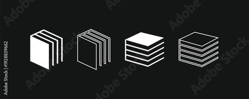 Modern minimalist book icon set in isometric style, featuring solid and outline versions for library, education, and publishing company logos