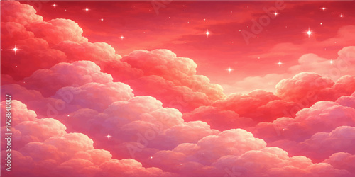 A beautiful heart shaped cloud floats in the bright blue summer sky as fluffy white cumulus formations capture the sunlight in a clear atmosphere of natural beauty