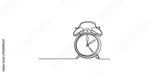 Continuous line drawing of a classic twin bell alarm clock isolated on a white background Vector, illustration