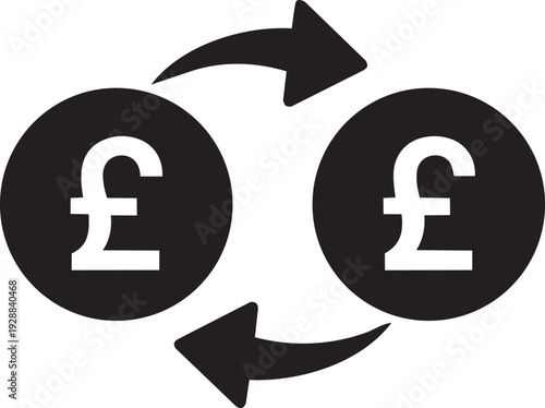 Two pound sterling currency symbols in circles with circular arrows, indicating exchange