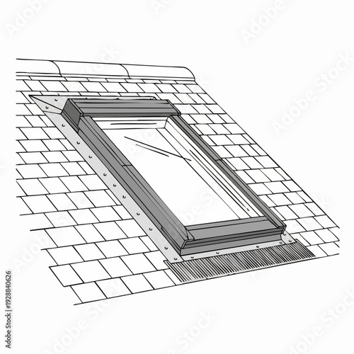 Skylight window on sloped tiled roof.