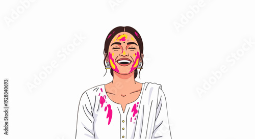 Smiling woman portrait with colorful face paint.