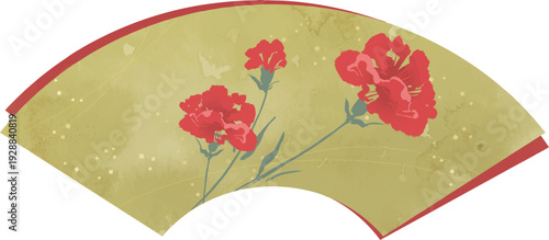 ゴールドグラデーションの和風背景と中央の赤いカーネーション 母の日ベクターイラスト