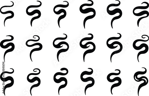 Snake silhouette set collection, minimalist black serpent icons isolated on white background, reptile symbol tattoo design vector illustration