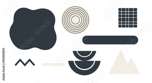 Abstract geometric and organic shapes in a minimalist design with a limited color palette, perfect for modern graphic resources.