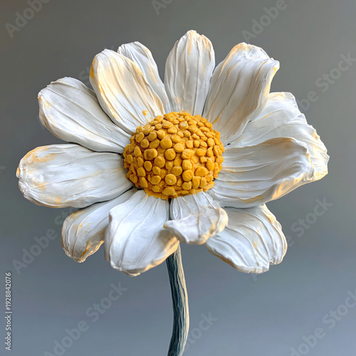 Handcrafted White Daisy Sculpture with a Yellow Center