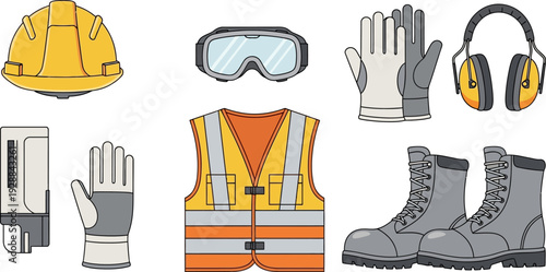 Safety Personal Protective Equipment Collection for Industrial and Construction Work