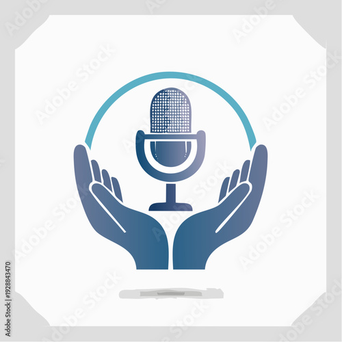 Microphone held by hands symbolizing voice support.