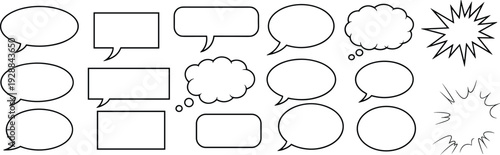Collection of white outline speech and thought bubbles in various comic book styles Keywords: speech bubble, thought bubble, chat