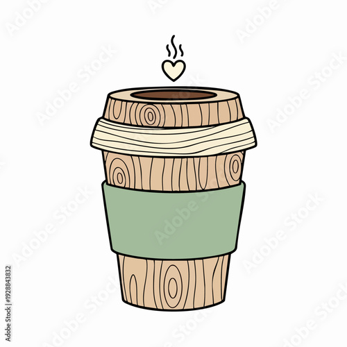 To go coffee cup with sleeve and steam heart.