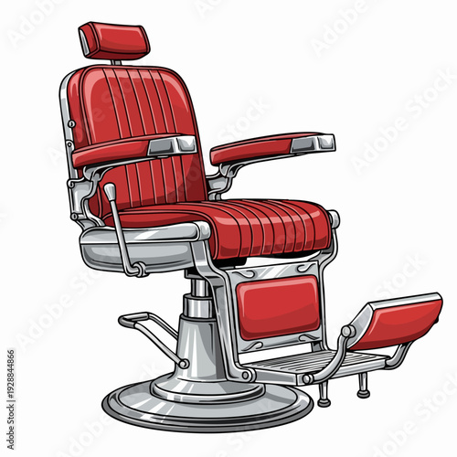 Vintage red barber chair with metal base.