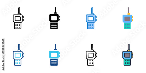 Walkie Talkie icons set multiple style collection. Editable stroke 
