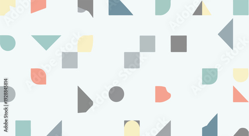 A geometric abstract pattern composed of various shapes and muted colors