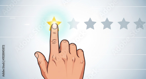 Hand selecting one star for rating customer satisfaction.