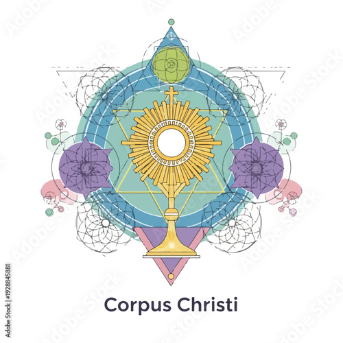 A geometric and colorful illustration of a religious symbol
