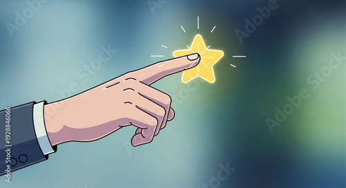 Hand pointing at a glowing star illustration.