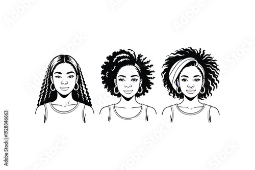 A vibrant illustration of diverse women with colorful afro hairstyles and makeup