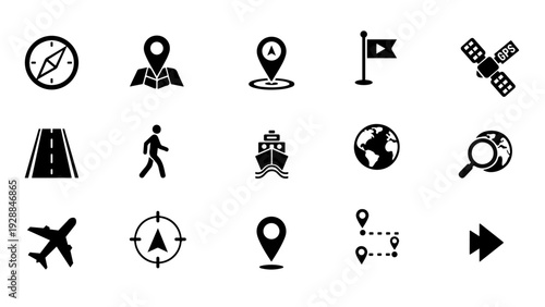 Vector Navigation Silhouette 15 Icon Set GPS, Map & Direction Icons