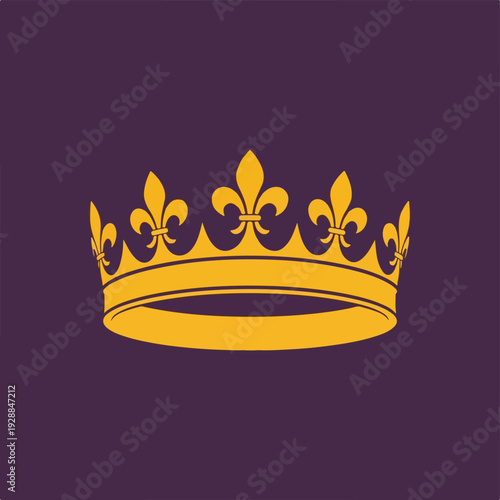 A gold crown with fleur-de-lis elements against a dark purple background