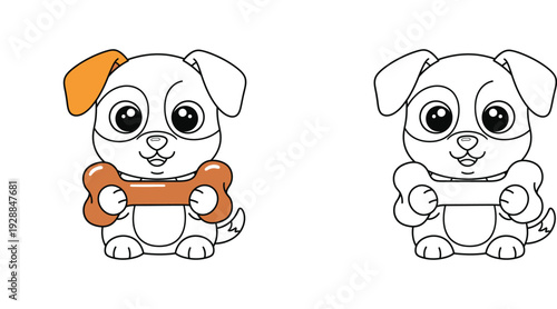 Adorable Cartoon Puppy with Bone: Cute Dog Illustration for Kids' Designs