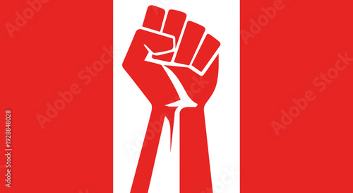 Raised Fist Symbol on Red and White Background Protest Illustration.