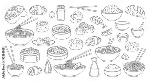 Hand Drawn Japanese Food Illustration Collection.
