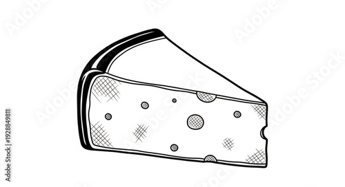 Hand drawn illustration of a wedge of Swiss cheese.