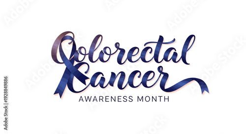 Colorectal Cancer Awareness Month logo with purple ribbon on white background for health campaign
