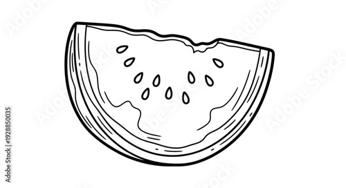 Hand drawn slice of watermelon with seeds and bite marks.