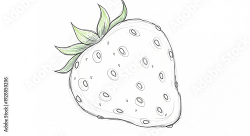 Hand drawn sketch of a single white strawberry fruit.