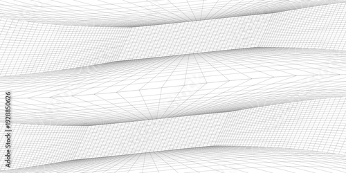 Wireframe grid room. 3d perspective background. Futuristic digital outline space. Black and white geometric design. Vector template illustration. Angle point of view.
