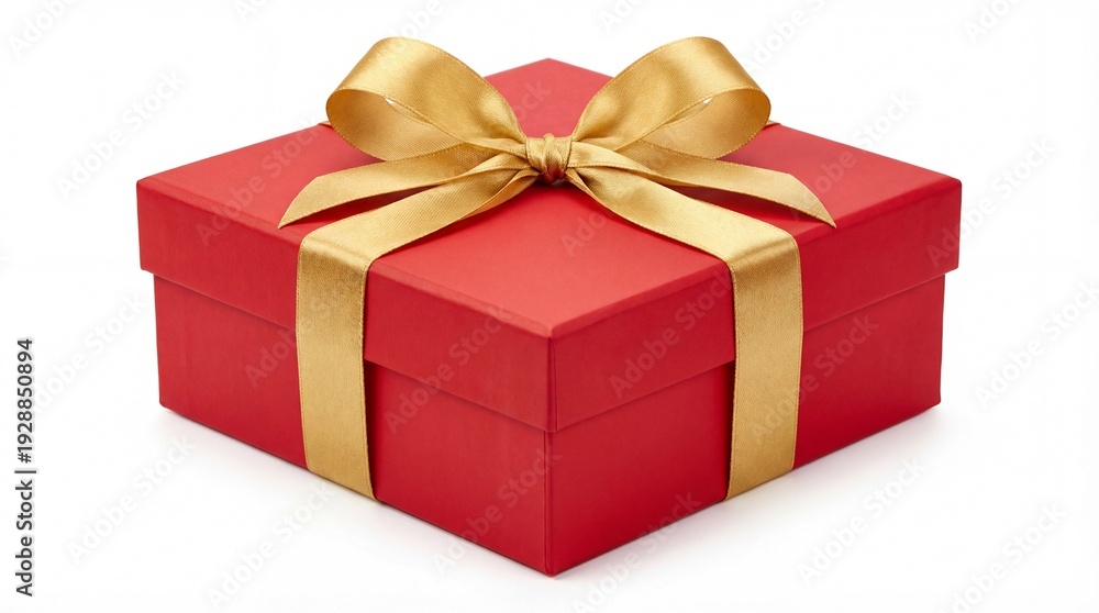 Obraz premium Elegant Red Gift Box with Golden Ribbon and Bow.