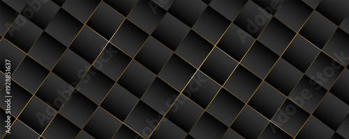  Luxury abstract black metal background with golden light lines. Dark 3d geometric texture illustration. modern illustration
