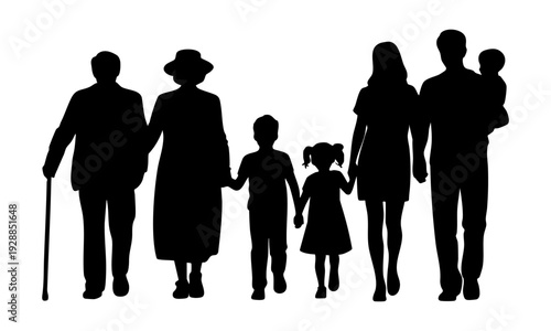 Multi generational family walking together in unity and love outdoors