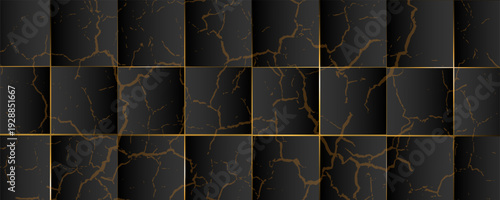  Luxury abstract black metal background with golden light lines. Dark 3d geometric texture illustration. modern illustration