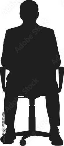 PrintOffice chair silhouette illustration, person sitting upright, ergonomic posture, business attire concept, workplace design, professional environment